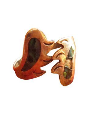 Taxco sz 12 Vintage Sterling Silver & Abalone Inlay Adjustable Ring Hippy Boho